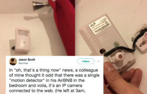 microcamera spia nascosta in un sensore di movimento in struttura AIRBNB