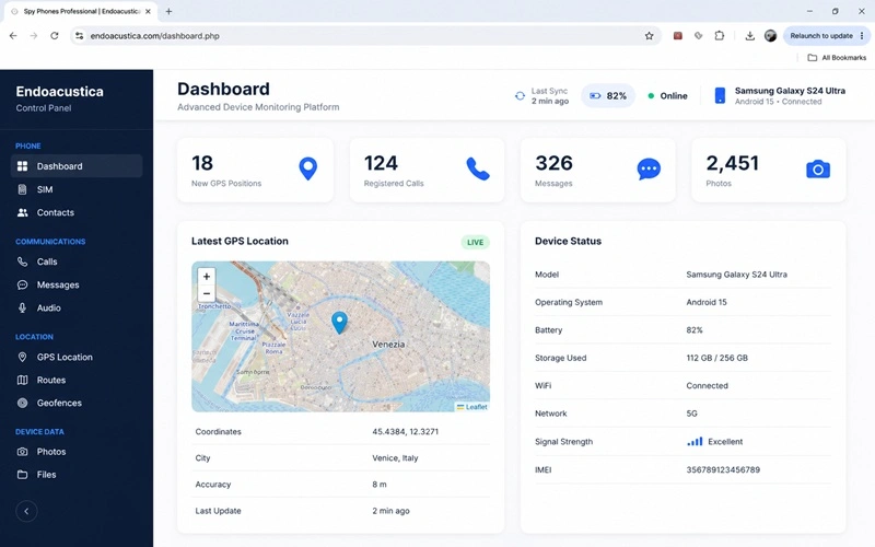 Online monitoring dashboard for professional monitoring smartphones