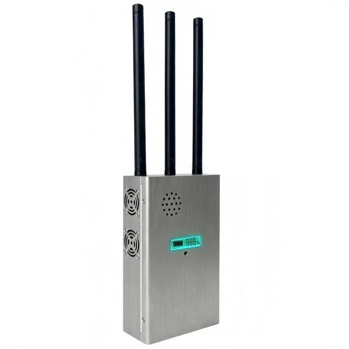 Jammer RF portatile MJ-RF380 da 24W con tre antenne e display digitale, vista frontale