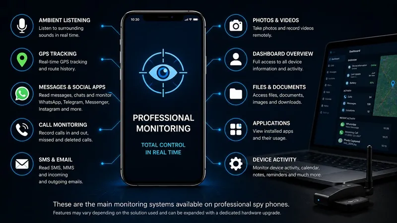 Main monitoring features available on professional monitoring smartphones