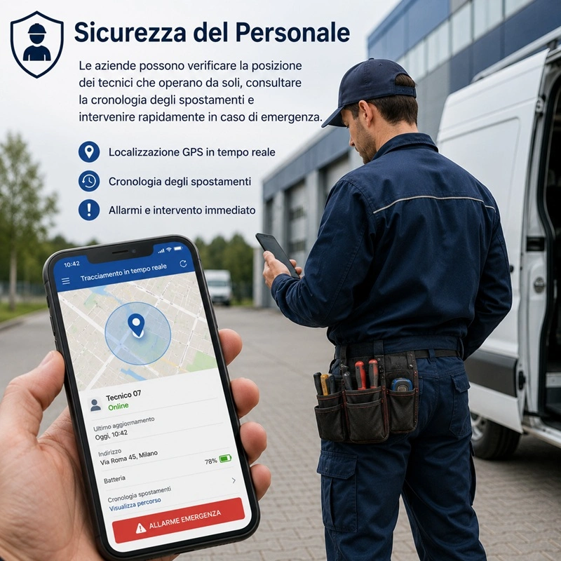 Sicurezza del personale che lavora da solo con monitoraggio della posizione GPS